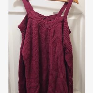 Women’s magenta, cold shoulder sweater. NWOT